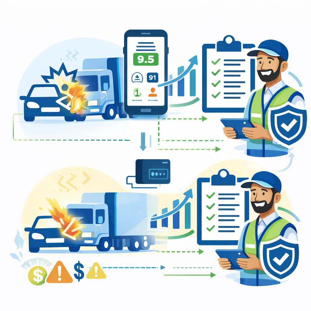 Sistema de monitoreo de conductores que ayuda a reducir accidentes en flotas empresariales mediante análisis de comportamiento.